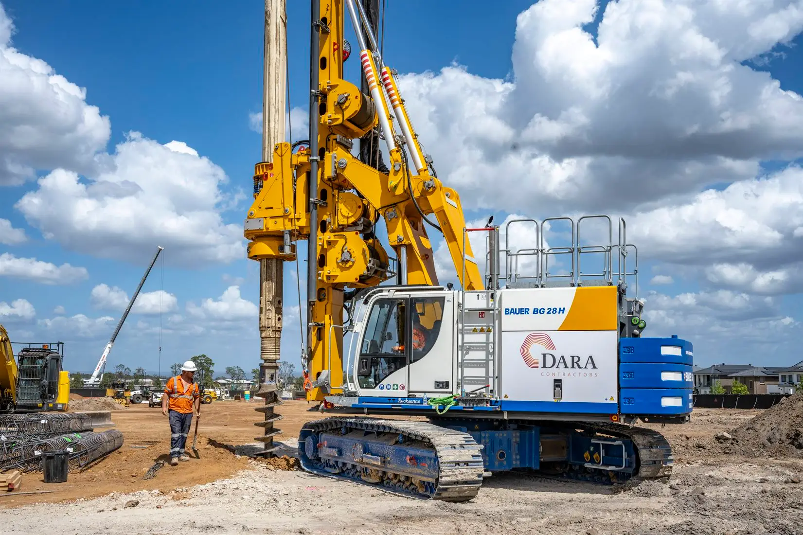 a construction vehicle with a large machine